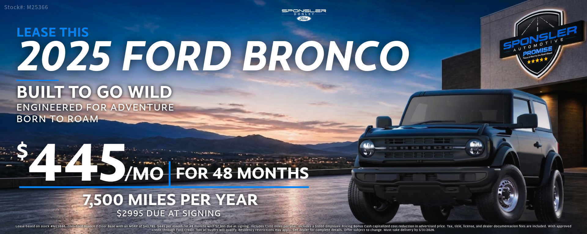 Special offer on    Lease this 2025 Ford Bronco 2dr Base